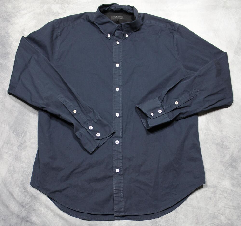 Rag & Bone Shirt Mens Large Blue Stretch Cotton Button Down Casual Long Sleeve